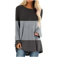 thumbnail image 2 of JURANMO Blouses for Women,Long Sleeve 2024 Autumn Plus Size Hide Belly Tops to Wear with Leggings Casual Tunics Oversized Sweaters Color Block Print Round Neck T Shirt Loose Pullover Sweatshirts, 2 of 5