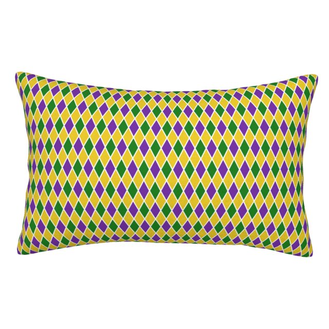 Fotbe Mardi Gras Purple Yellow Plaid Funda de Almohada Decorativa Estilo Occidental, Lujo en Algodón, Fundas para Almohadas King, Cojín Estampado para Decoración del Hogar-20"x30"