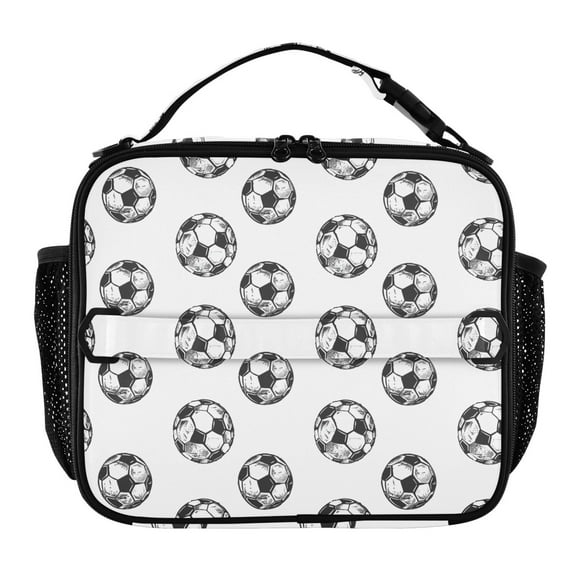 ALAZA Soccer Balls Football Pattern Lunch Box Insulated Lunch Bag Cooler Tote with Shoulder Strap
