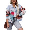 thumbnail image 1 of HSHDLDF Veste en Denim Aztèque pour Femmes, Col à Revers, Manches Longues, Vintage, Boutonnée, 1 of 5