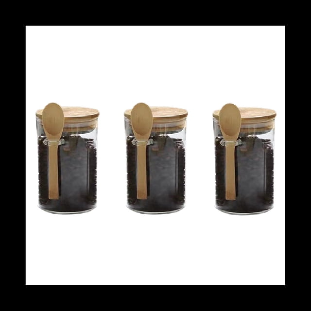 Tarros de Vidrio HerméTicos con Tapas de Bambú y Cucharas de Bambú: Recipientes de Vidrio Duraderos y Decorativos para Frijoles, Té, AzúCar, Nueces