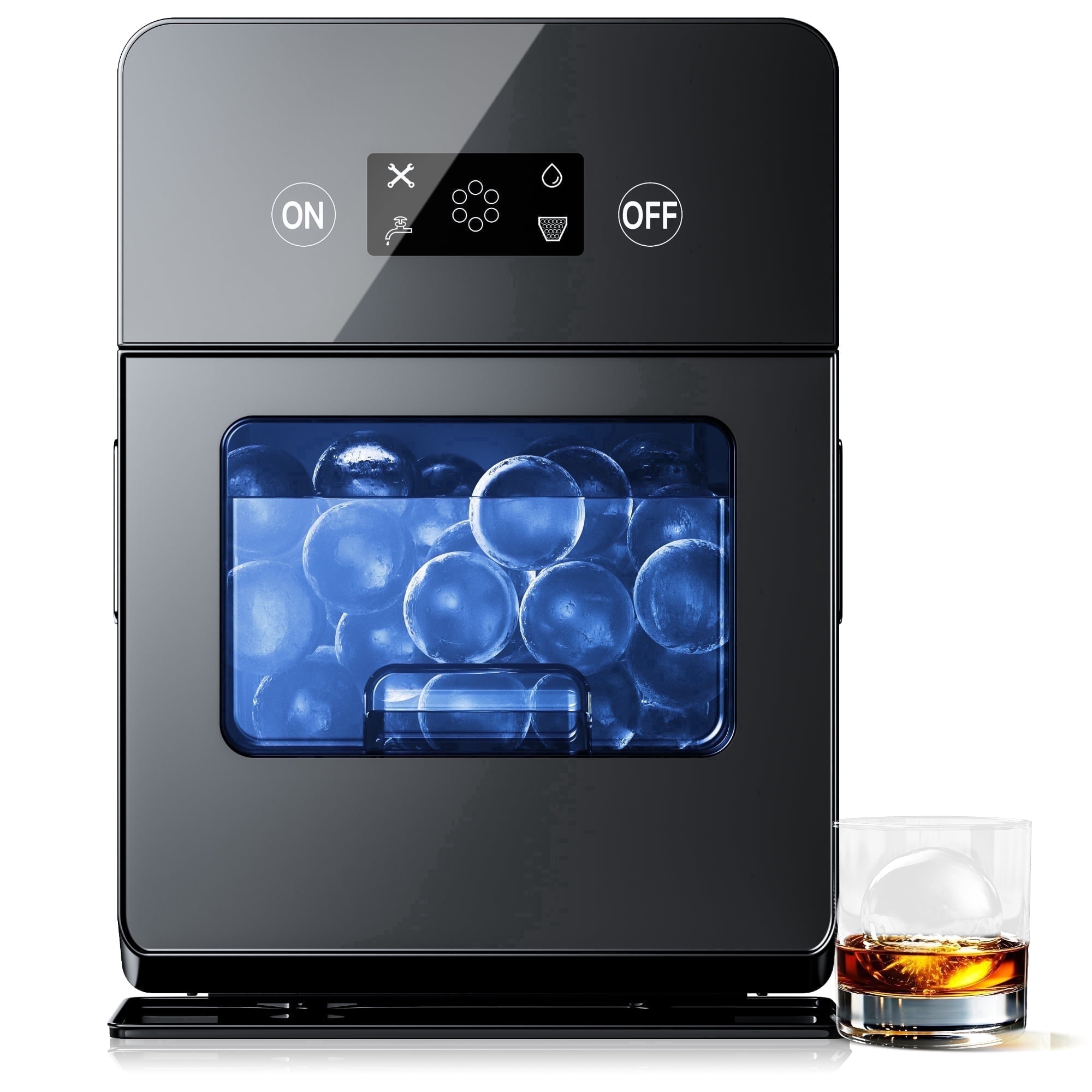 Simzlife Sphere Ice Maker, 10 pcs/Hour, 150 pcs/Day, Clear Ice Ball Maker with Enhanced Insulation, with LCD Touch Screen, Self-Cleaning, Quiet Home and Bar Ice for Whiskey Bourbon Parties