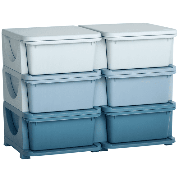 Qaba 3 Tier Kids Toy Organizer with 6 Plastic Storage Bins, Blue
