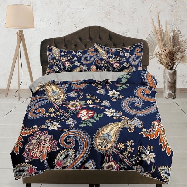 Juego de funda nórdica paisley azul, decoración estética de habitación juego de cama full, king,