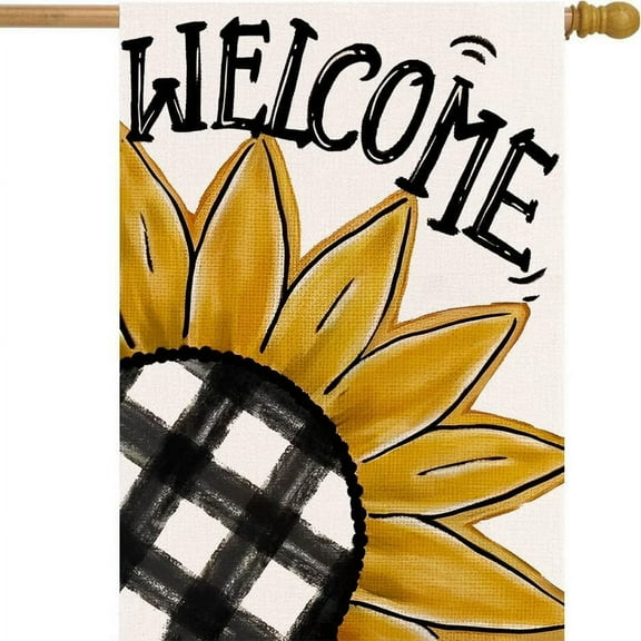 Summer House Flag 28 x 40 Inch Welcome Sunflower Decorative Double Sided Burlap Flag For Spring Summer Farmhouse Yard Seasonal Decor