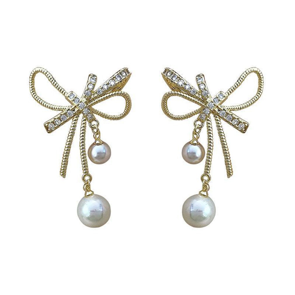 Sterling Silver Bowknot Cubic Zirconia Stud Earrings for Women Girls Gifts
