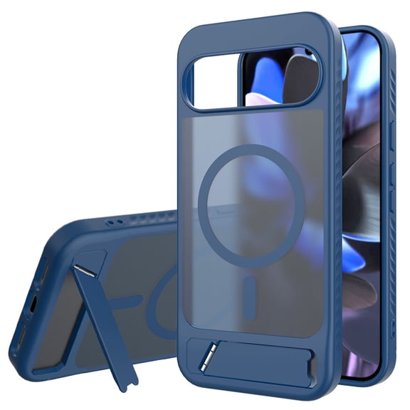 Dteck Magnetic Matte Case for Google Pixel 10/10 Pro,Shockproof TPU PC Anti-Slip Compatible with Mag Safe Case Kickstand Frosted Translucent Back Phone Cover,Darkblue