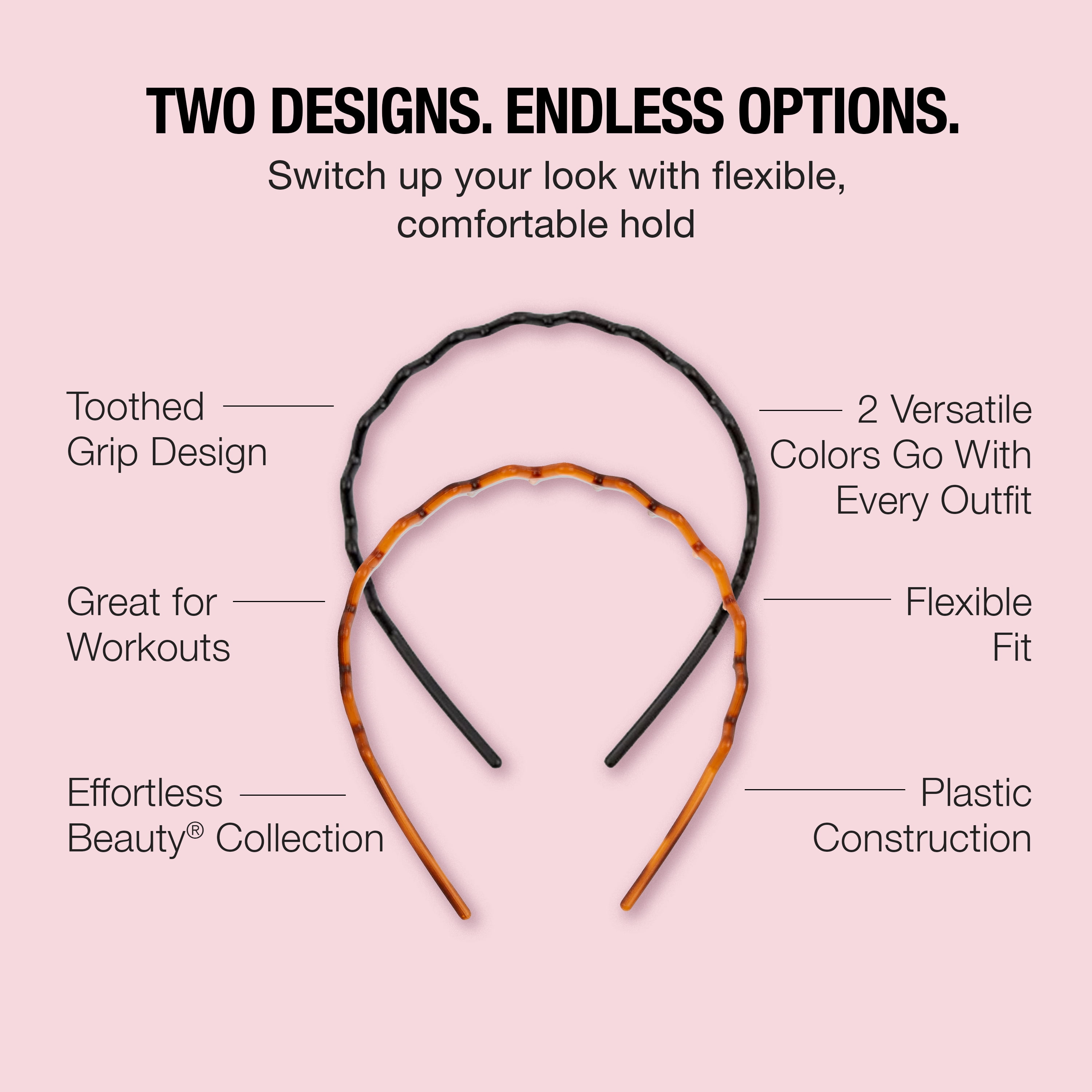 Scunci Effortless Beauty Teethcomb Headband, Multicolor, 2 Count
