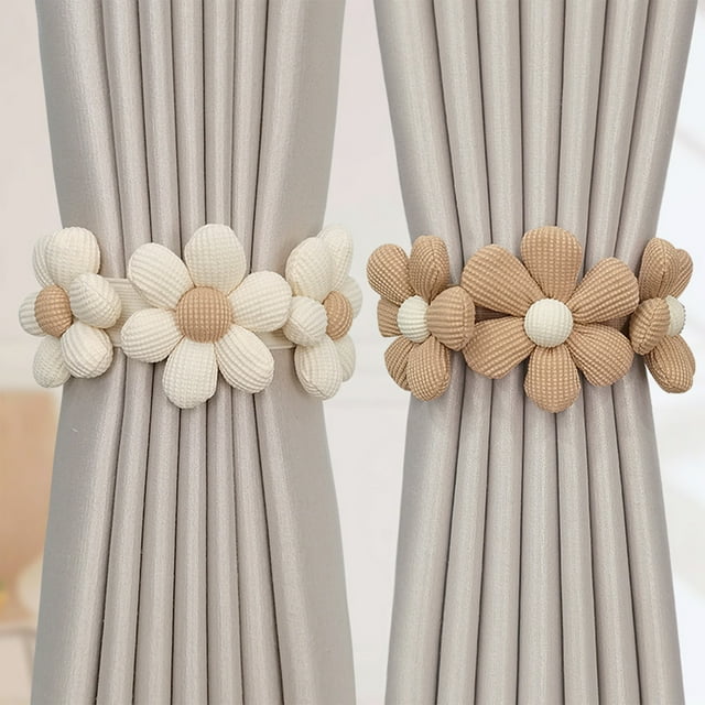 Sujetacables de cortina con forma de girasol (paquete de 2). Decorativos sujetadores de cortinas estilo boho. Ideales para ventanas, dormitorios, decoración boho para el hogar, bodas y