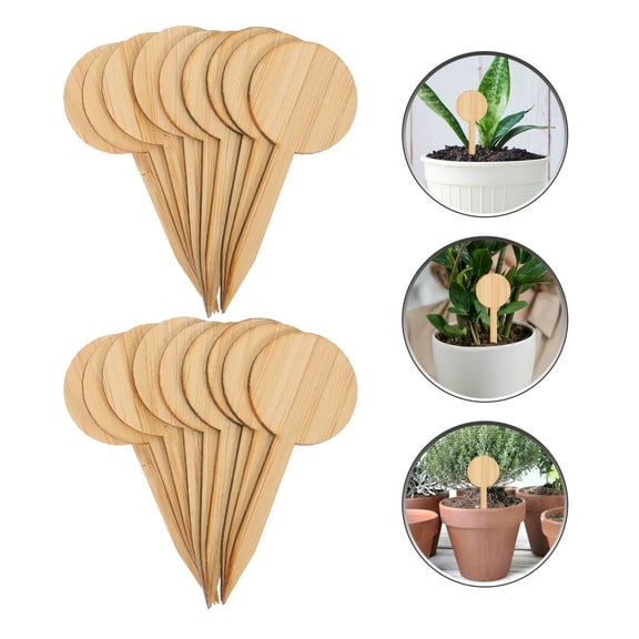 Plants Signpost Miniature, 20 Pcs Thicken Bamboo Signpost T Shape Mini Plants Label Plaque Ornaments Miniature Decors Seedling Box Plant Ornaments (Round Style)