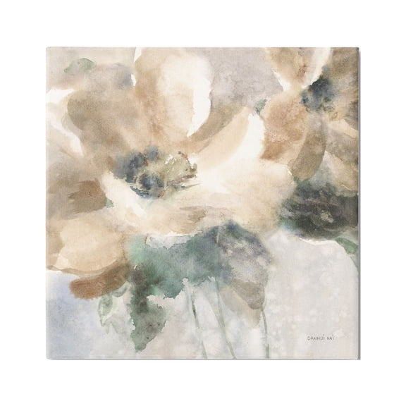 Stupell Industries Abstract Beige Flower Botanical & Floral Painting Gallery Wrapped Canvas Print Wall Art, 17 x 17