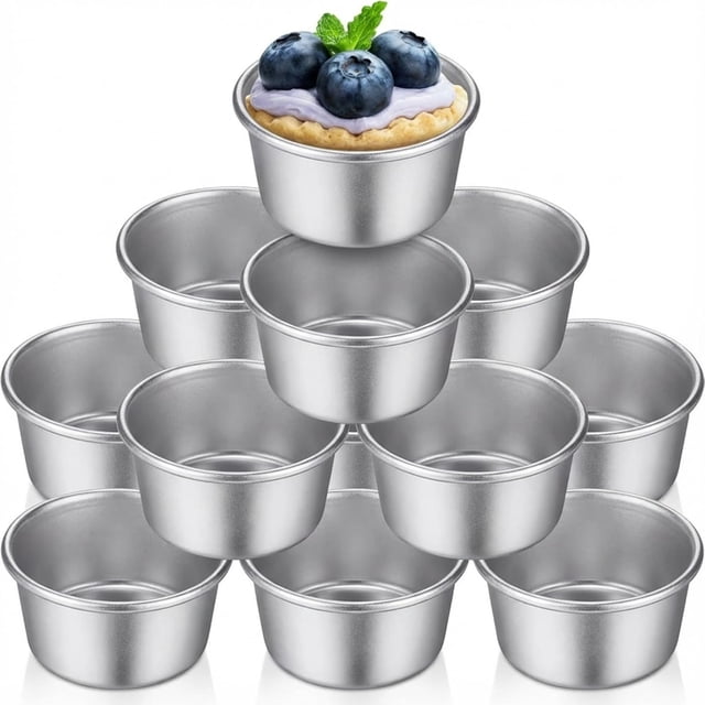 Individual Flan Molds 10 Pieces Mini Egg Tart Cupcake Pudding Baking Pans Nonstick 2.6 Inch