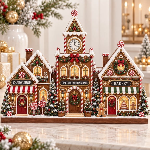 Tabletop Blocks, Gingerbread Christmas Village Wooden Shelf Decor, Holiday Gift
