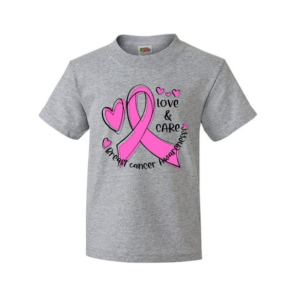 Inktastic Love, Care, Cure Breast Cancer Awareness Pink Ribbon Youth T-Shirt