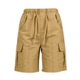 thumbnail image 7 of BXJX Womens Casual Bermuda Shorts, Elastic Waist Knee Length Multiple Pockets Summer Cargo Shorts Khaki Size S-2XL, 7 of 7