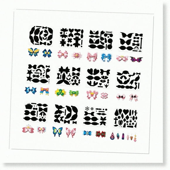 12-Piece Plastic Bow Tie Making Template Set for DIY Earrings and Hair Accessories - Cat Ears, Crowns, and Little Devils Bows - 9.8x7.8inch - Ideal for Card Making and DIY Projects