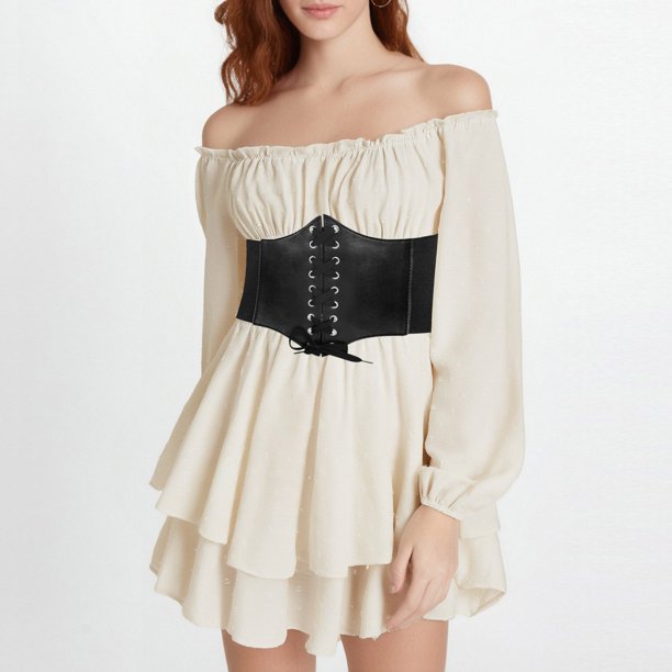 MKLEKYY Vestido Corto de Mezclilla para Mujer, 2 Piezas, Hombros Descubiertos, Blanco, Línea A, Sin Tirantes, Hasta La Rodilla, Patchwork, para Playa, Fiesta, Carnaval, con Cierre de Cintura