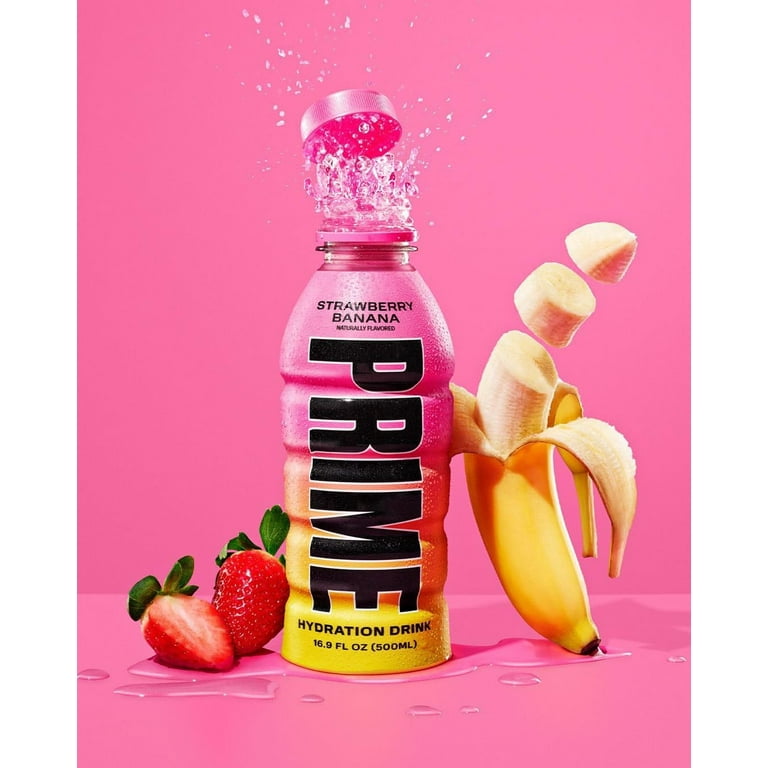 Prime Sports Drink, Strawberry Banana, 12 Pack, 16.9 Fl oz, BCAAs