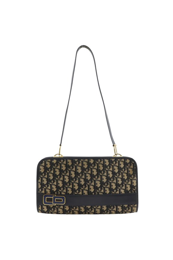 Pre-Owned Christian Dior Trotter Shoulder Bag, Vintage Canvas, Navy, Women's