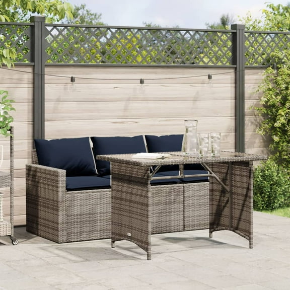 vidaXL 2 Piece Patio Dining Set with Cushions Gray Poly Rattan