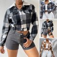 thumbnail image 2 of Women Coat Short Type Plaid Print Turn-down Collar Long Sleeves Stretchy Hem Single-breasted Fall Winter Daily Wear Jacket, 2 of 8