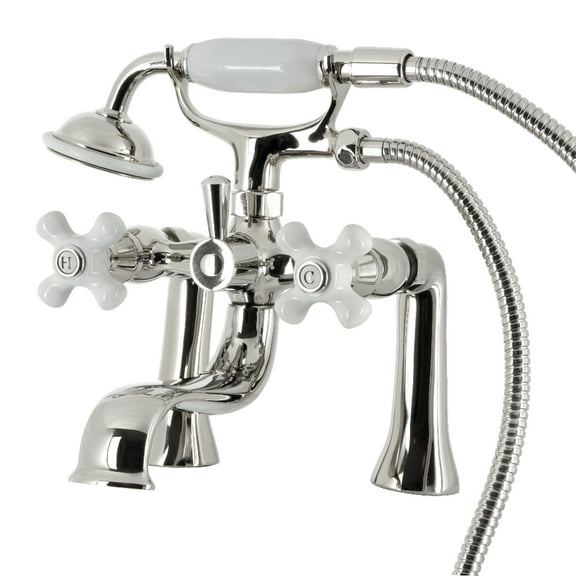 Kingston Brass KS228PXPN Kingston 7" Center Deck-Mount Clawfoot Tub Faucet with Hand Shower, Polished Nickel