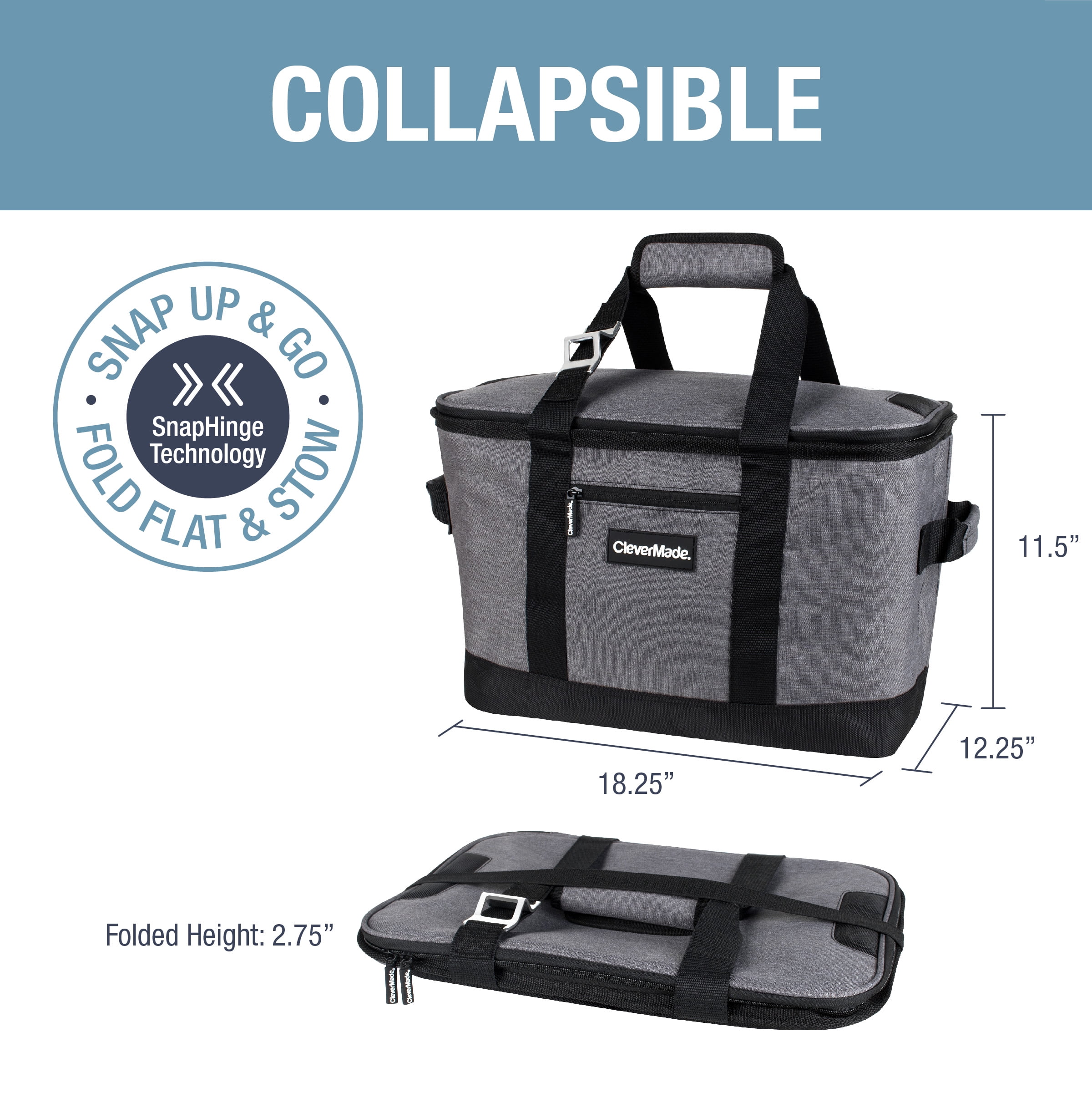 CleverMade Collapsible Cooler Bag: Insulated Leakproof & Maelstrom  Collapsible Soft Sided Cooler - 60 Cans Extra Large Lunch Cooler Bag  Insulated