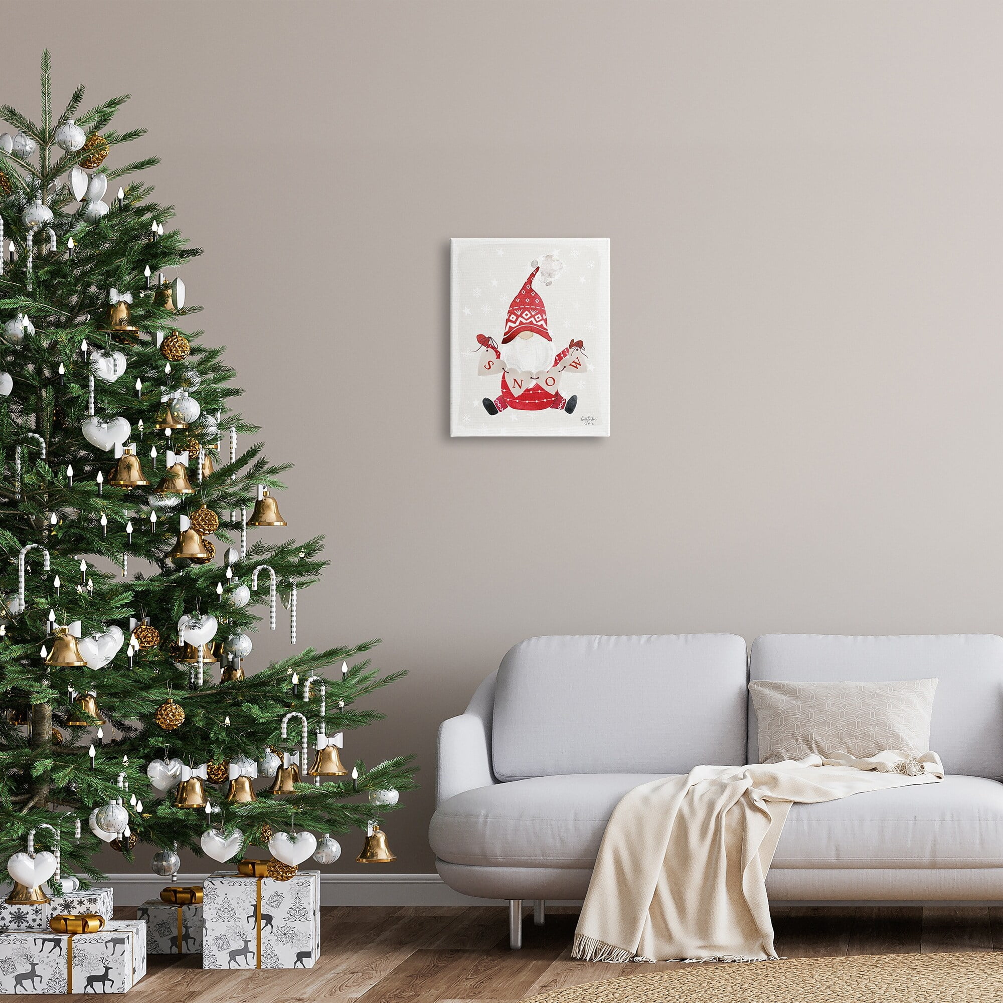 Stupell Industries Holiday Snow Banner Patterned Red Garden Gnome Graphic Art Gallery Wrapped Canvas Print Wall Art, Design by Heatherlee Chan