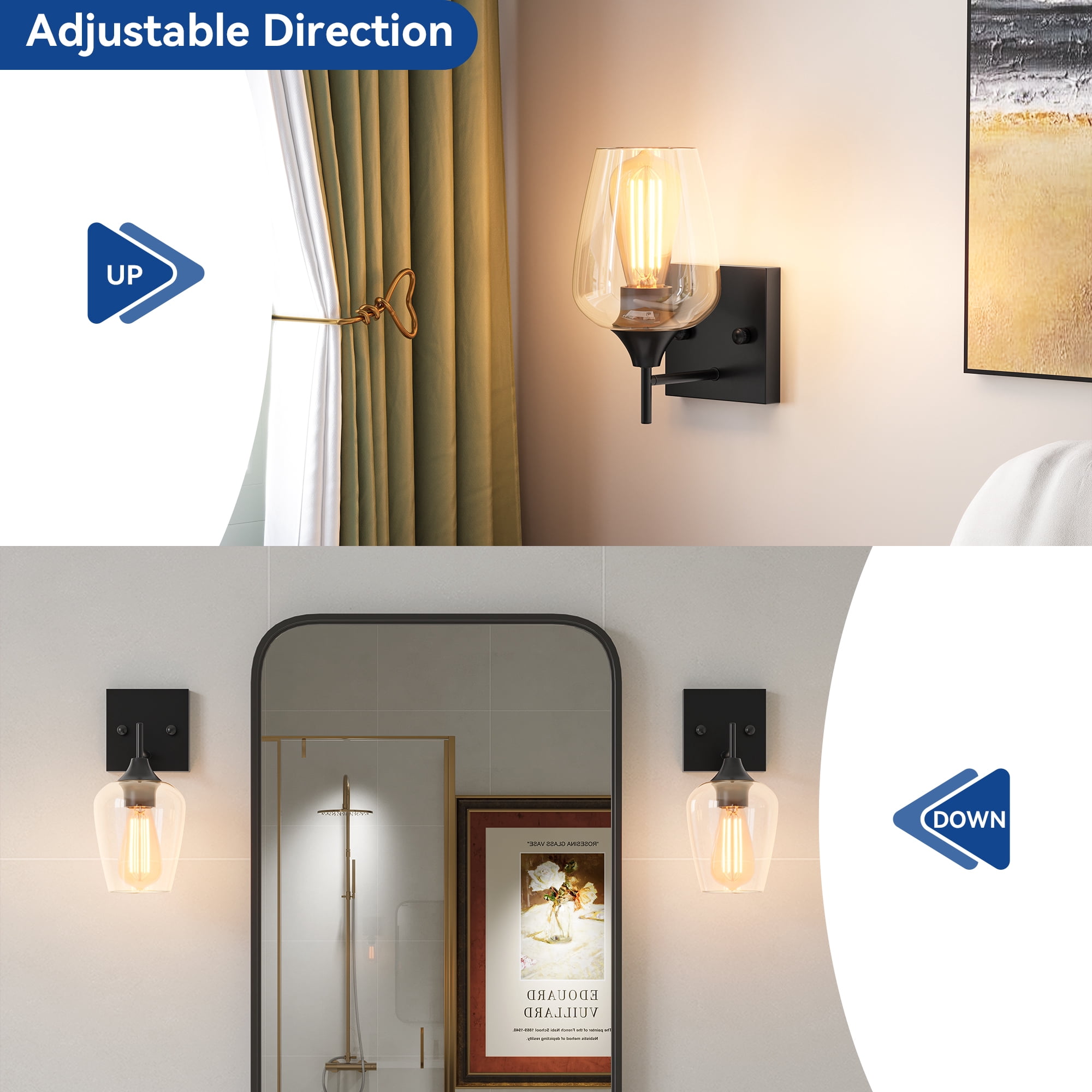 Uforic Flush Mounted Sconce with Clear Glass Lampshade for Indoor Dining Room and Bedroom