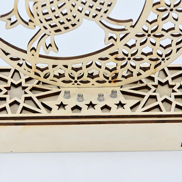 Lámpara de mesa artesanal, lámpara LED Eid Ramadán hueca tallada en madera, decoraciones huecas Eid Ramadán, acabado de lujo