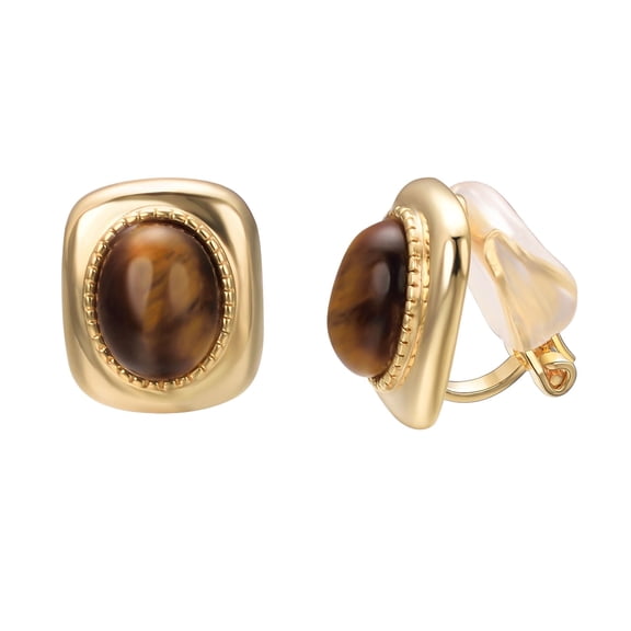 Yoursfs Vintage Clip on Earrings for Women Oval Birthstone Yellow Gold Plated Clip Earrings Trendy Jewelry Gift
