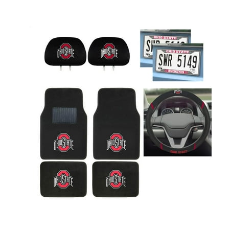 Ohio State University Buckeyes 4 Carpet Floor Mats And 2 Chrome