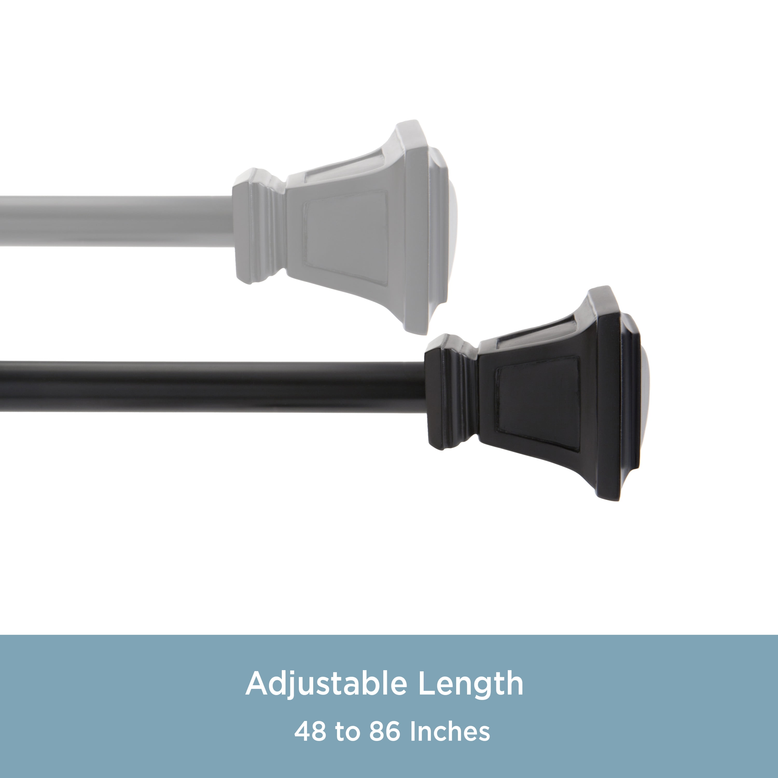 Kenney Seville 5/8" Standard Decorative Window Curtain Rod, 48-86", Matte Black