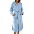 thumbnail image 2 of FAHUOMU Hooded Bathrobes For Women Knee Length Tie Front Plush Sleepwear Ultra Soft Robes With Pockets Winter Warm Clothe, 2 of 7