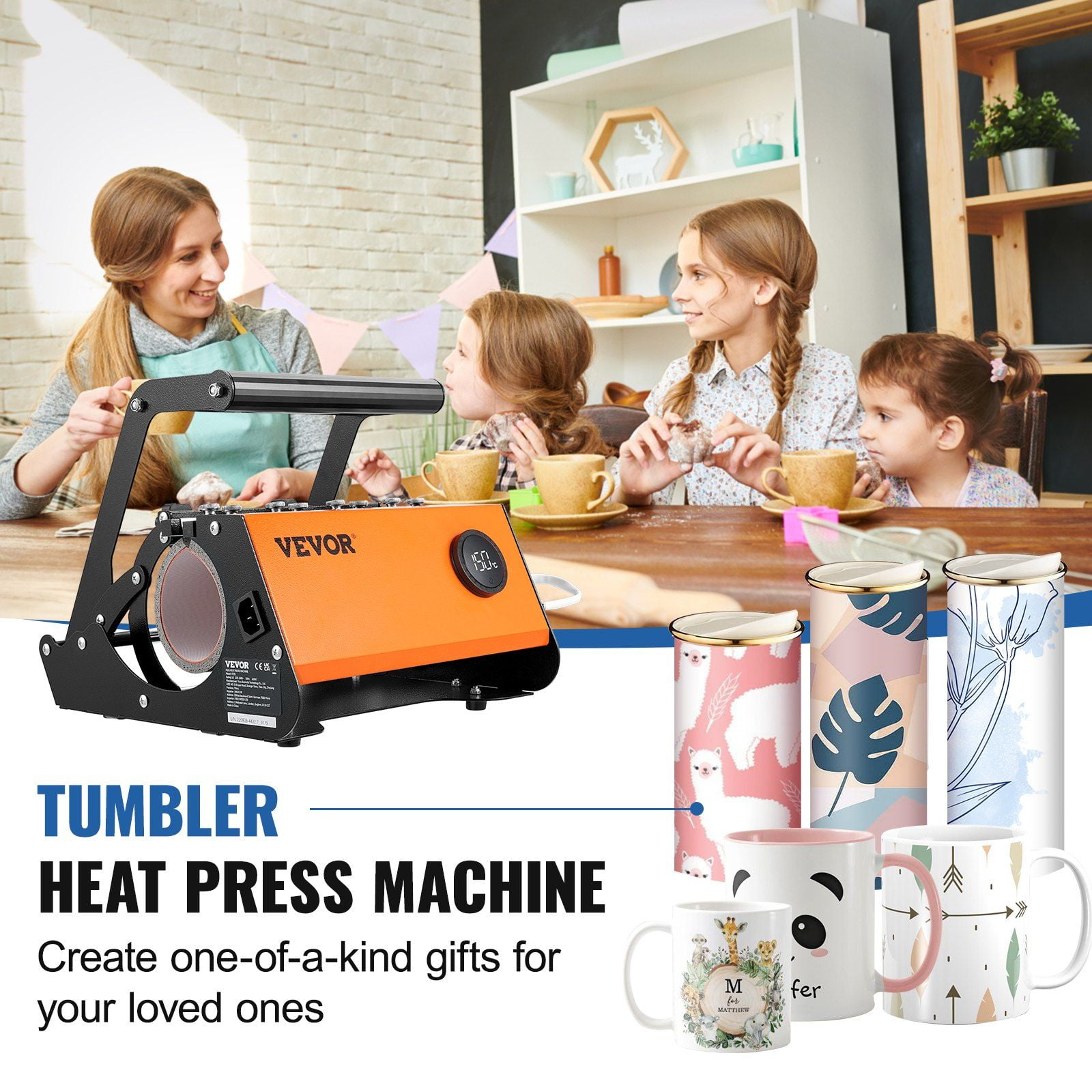 Mug Heat Press Machine for 11-30oz Tumblers, Sublimation Transfer Kit for DIY Ceramic Mugs, Cups, Glasses, Includes Heat-Resistant Gloves and Tumbler Tape