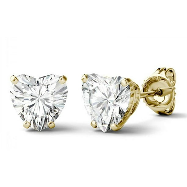 JeenMata Solitaire 3 Carat Heart Cut Moissanite Stud Earrings in 10k