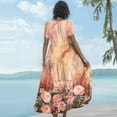 thumbnail image 4 of WTOBBY Women Casual Loose Bohemian Floral Short Sleeve Long Maxi Summer Beach Swing Dress for Outdoor Activities and Relaxed Style,Orange XL, 4 of 5