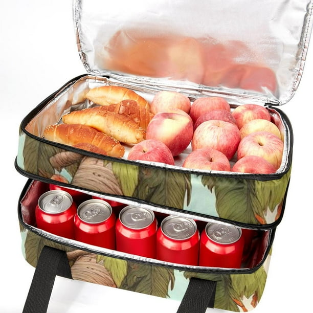 Coconut Jujube Tree Double Layered Insulated Lunch Bag with Two Compartments Large Capacity Refrigeration Capability and Hand Carry Design 7.1x11.4x16.1 Inches Walmart Business Supplies