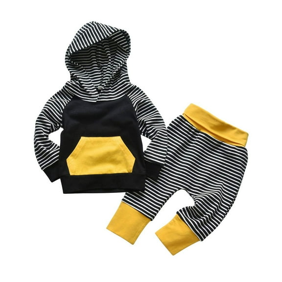 Mercatoo Toddler Boys Striped Hoodie Pants Outfits Long Sleeve Front Pocket Hoodies Pants Stylish Clothes Set for Baby Boys