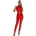 thumbnail image 4 of Mono unisex sin mangas de PVC con efecto mojado, tallas S a 5XL, de piel sintética brillante, con entrepierna abierta, ajustado, sexy, para cosplay, 4 of 5