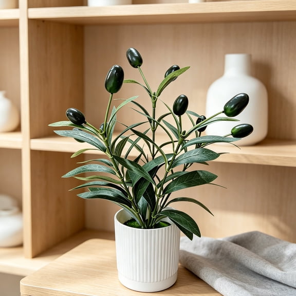 MMJ Artificial Plants Olive Branch Faux Greenery Potted Home Indoor Courtyard Decor 10.62x9.05in