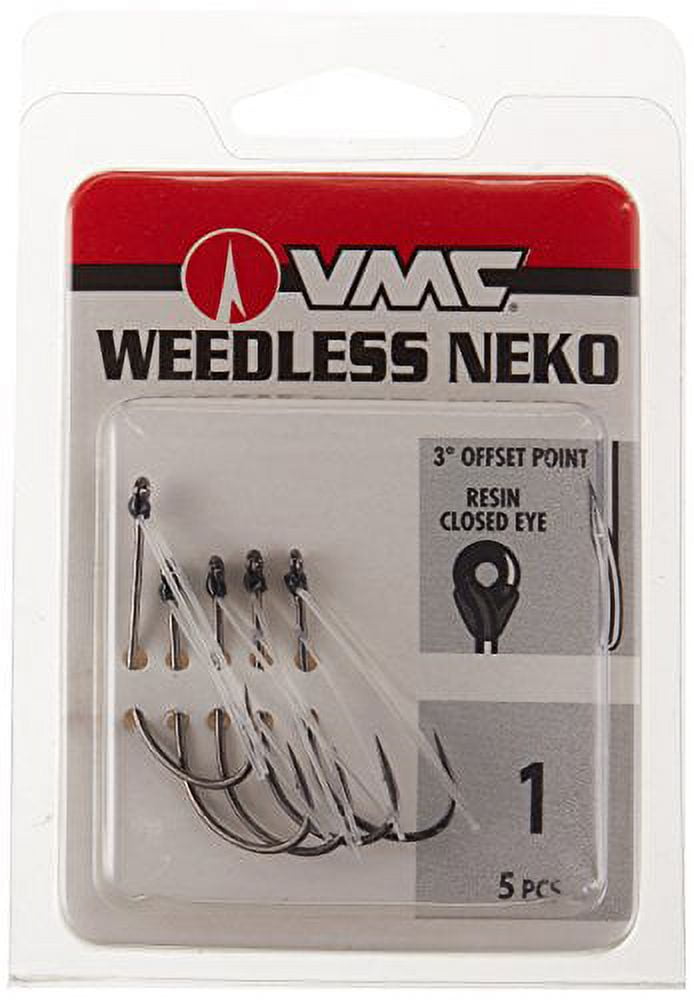 (3 pack) Weedless Neko Hook #1 for Fishing with 3° Offset Point and Resin Closed Eye
