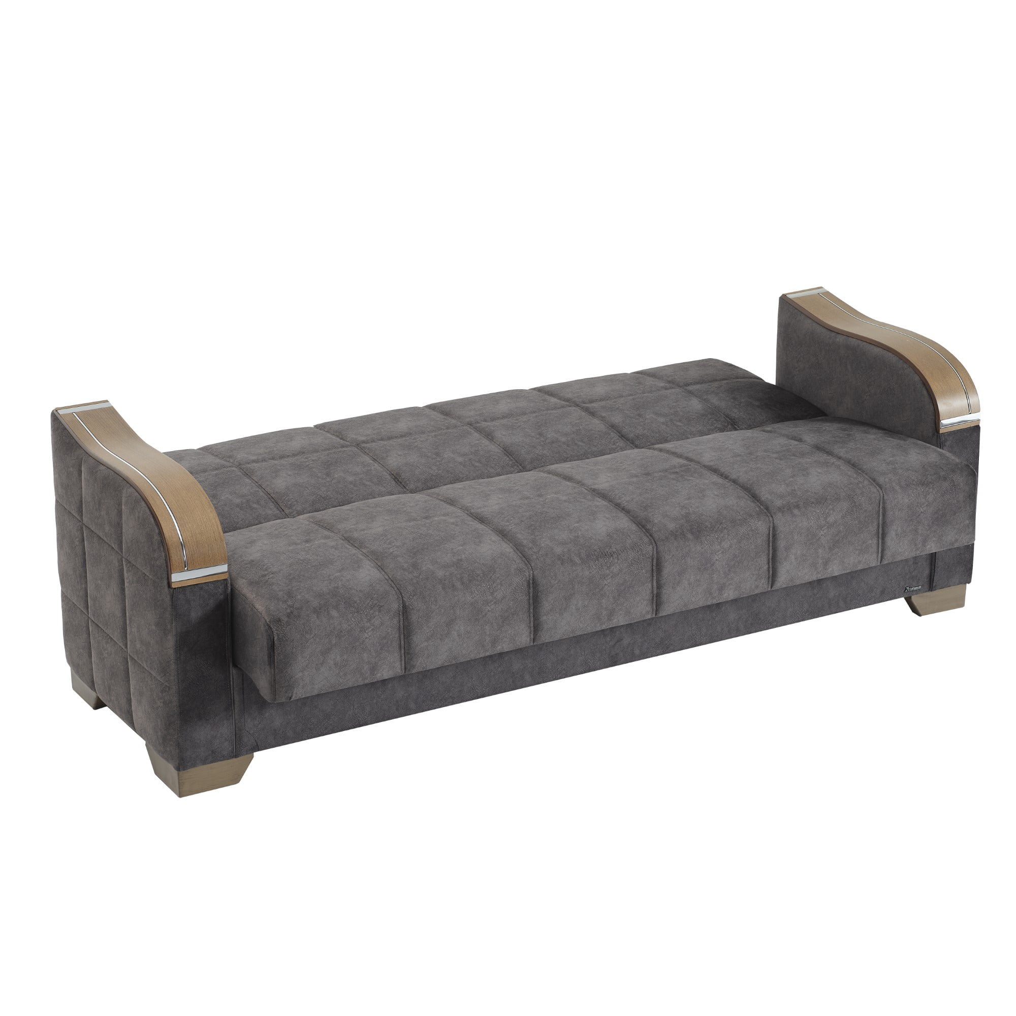 Ottomanson 88" Convertible Sofa Couch for Living Room, Suede Modern Sofa Bed with Storage, Gray