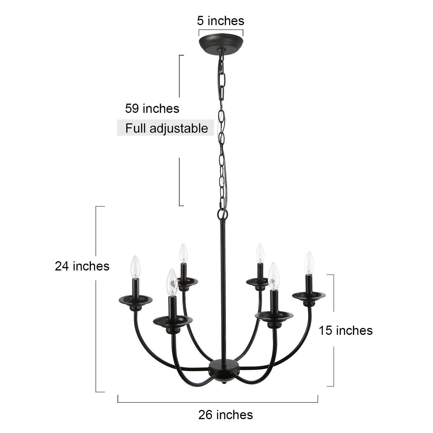 LNC 6-Light Modern/Contemporary Matte Black Large Candle Chandelier