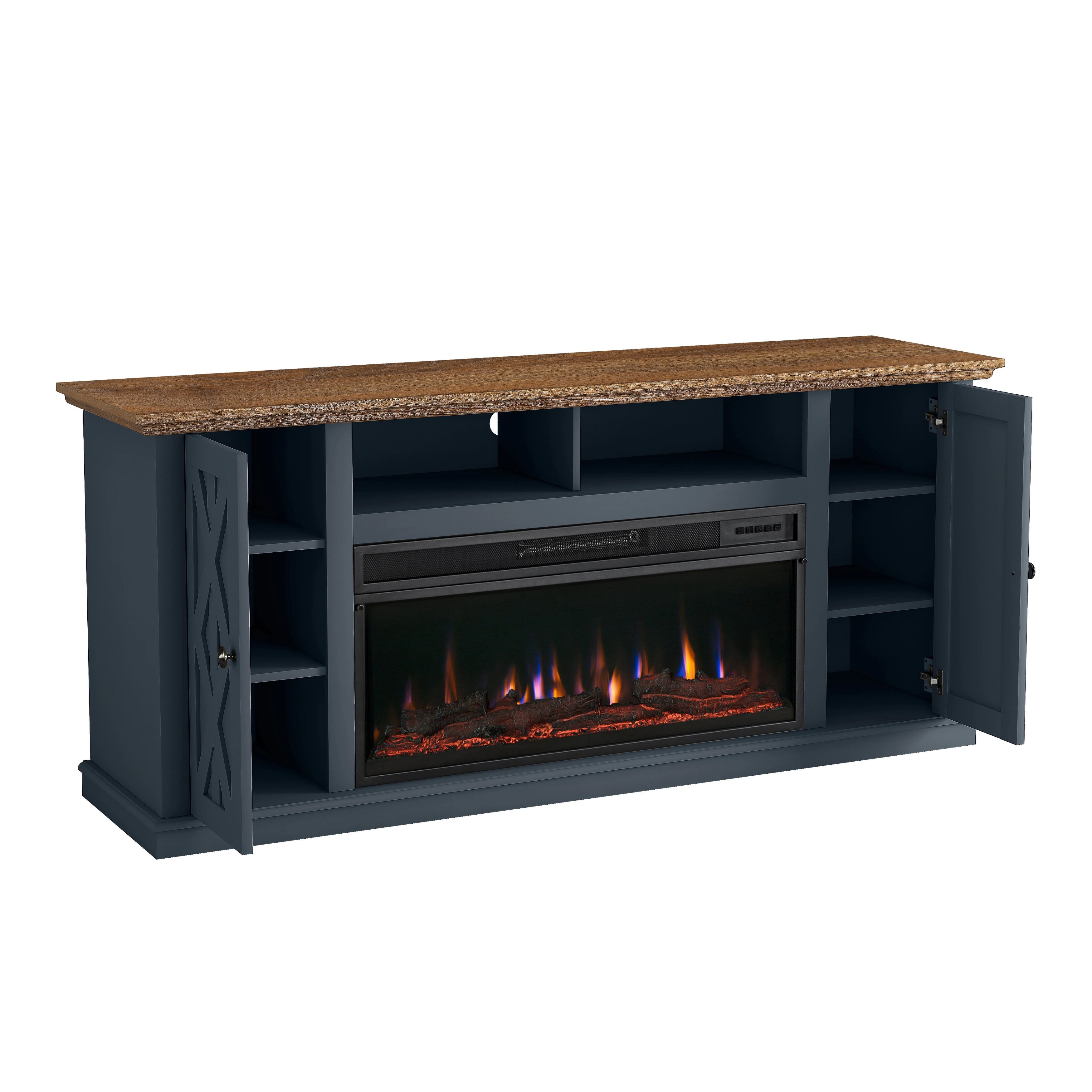 Sleek 68" TV Stand with Integrated 36" Electric Fireplace-Blue