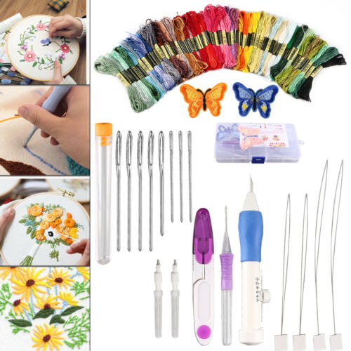 Magic DIY Embroidery Pen Knitting Sewing Tool Kit Punch Needle Set 50 Threads 