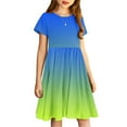 thumbnail image 4 of Hduncf Toddler Girls Gradient Color Summer Dress Short Sleeve Crewneck A-Line Dress Fashion Comfortable Swing Pleated Dress Blue 7 Years, 4 of 7