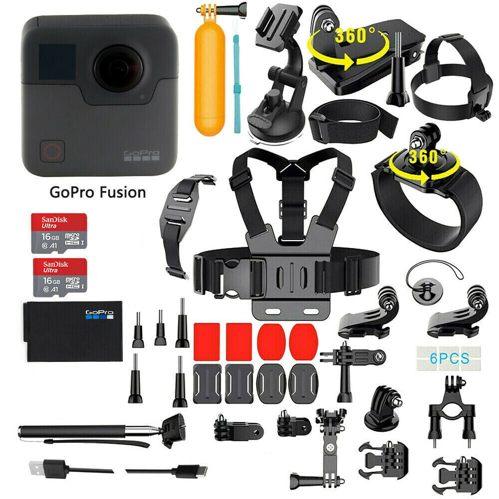 GoPro Camera Fusion - 360 Waterproof Digital VR Camera with Spherical 5.2K  HD Video 18MP Photos With 40PCS Accessories + 2x 16G SD Cards (Renew)