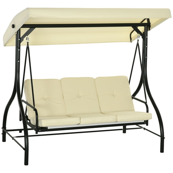 Outsunny 3 Seater Patio Swing Chair with Canopy Convertible Porch Swing Bed