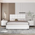 thumbnail image 4 of 3-Pieces Bedroom Sets, Queen Size PU Platform Bed with Two Wireless Chargers, Two Motion Activated Night Lights and Two Nightstands, No Box Spring Required, 83.9"L×63.8"W×47.2"H, White, 4 of 7